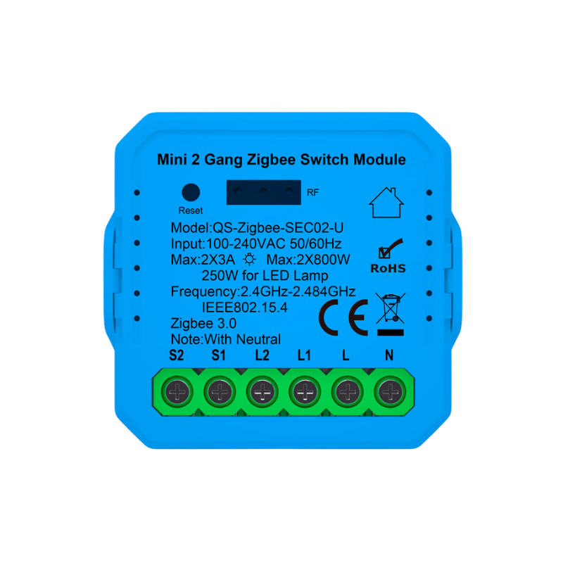 ANTIK Smart Mini 2 kanálový prepínací modul Zigbee s Neutrálom ATK-SEC02